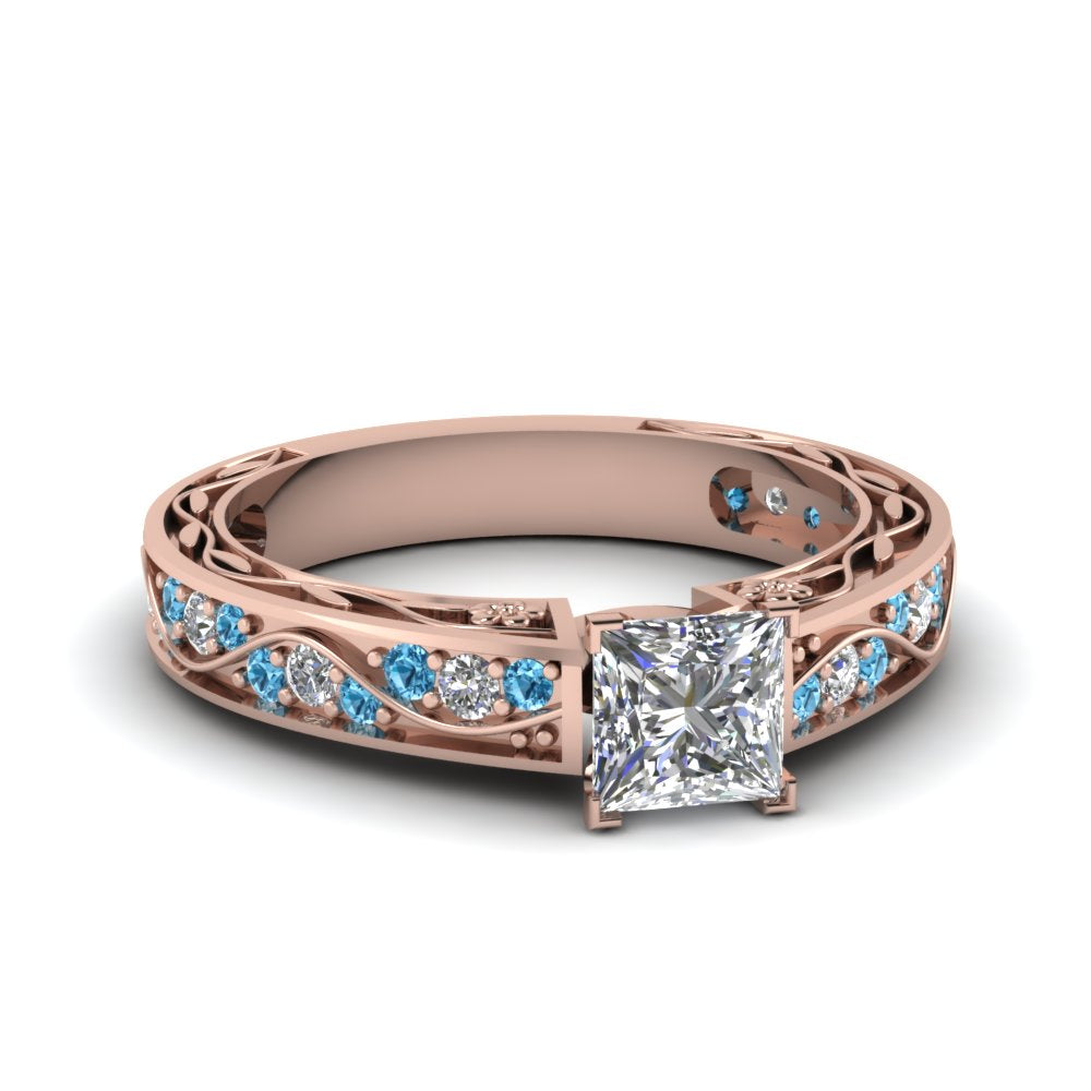 princess-cut-antique-filigree-diamond-ring-with-ice-blue-topaz-in-14K-rose-gold-FDENS3543PRRGICBLTO-NL-RG