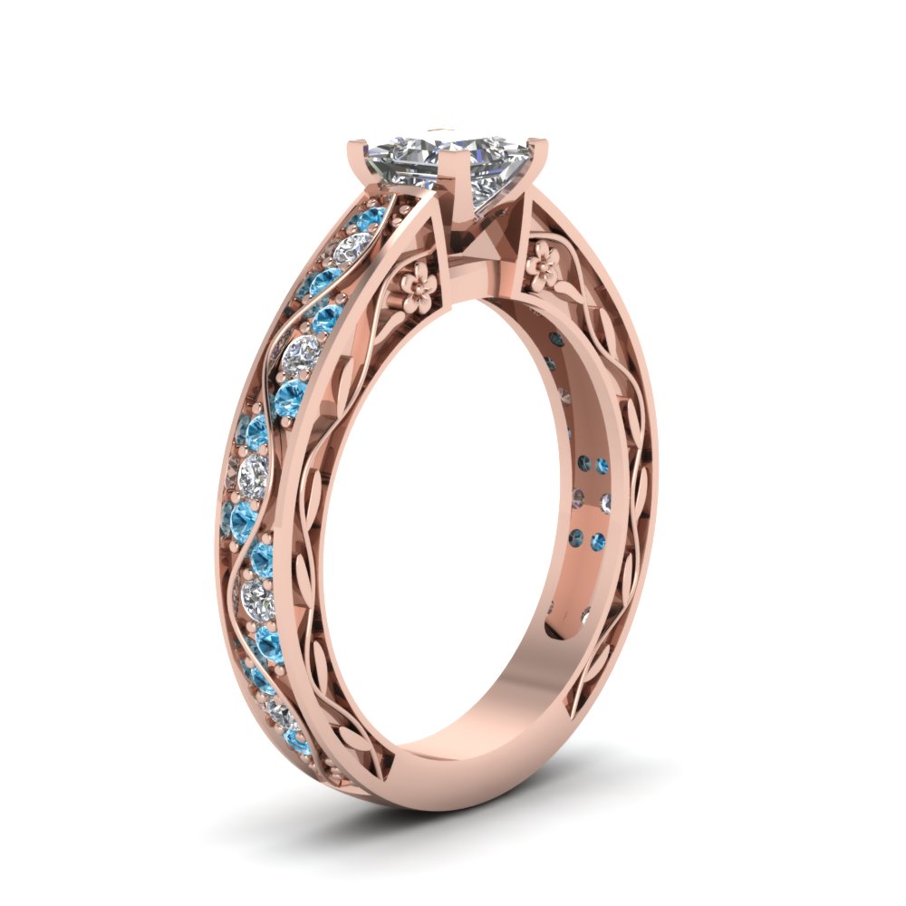 princess-cut-antique-filigree-diamond-ring-with-ice-blue-topaz-in-14K-rose-gold-FDENS3543PRRGICBLTOANGLE2-NL-RG