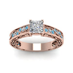 Load image into Gallery viewer, princess-cut-antique-filigree-diamond-ring-with-ice-blue-topaz-in-14K-rose-gold-FDENS3543PRRGICBLTOANGLE5-NL-RG
