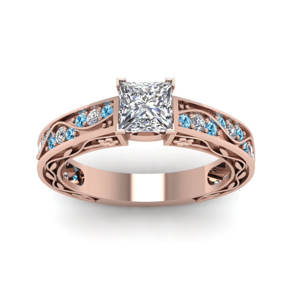 princess-cut-antique-filigree-diamond-ring-with-ice-blue-topaz-in-14K-rose-gold-FDENS3543PRRGICBLTOANGLE5-NL-RG
