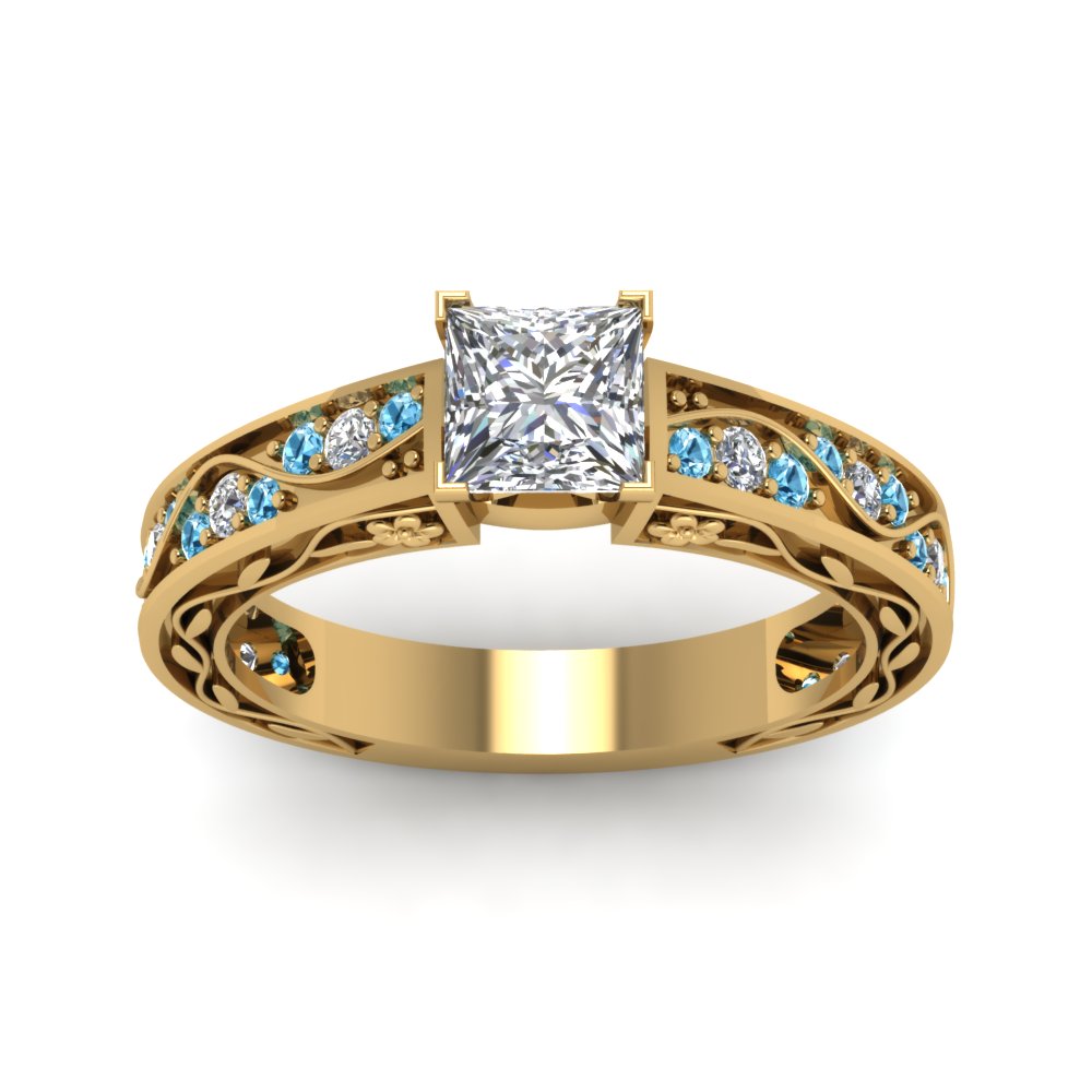 princess-cut-antique-filigree-diamond-ring-with-ice-blue-topaz-in-14K-yellow-gold-FDENS3543PRRGICBLTOANGLE5-NL-YG