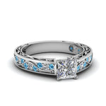 Load image into Gallery viewer, princess-cut-antique-filigree-diamond-ring-with-ice-blue-topaz-in-950-platinum-FDENS3543PRRGICBLTO-NL-WG
