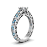 Load image into Gallery viewer, princess-cut-antique-filigree-diamond-ring-with-ice-blue-topaz-in-950-platinum-FDENS3543PRRGICBLTOANGLE2-NL-WG
