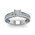 Load image into Gallery viewer, princess-cut-antique-filigree-diamond-ring-with-ice-blue-topaz-in-950-platinum-FDENS3543PRRGICBLTOANGLE5-NL-WG
