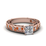 Load image into Gallery viewer, princess-cut-antique-filigree-diamond-ring-with-orange-sapphire-in-14K-rose-gold-FDENS3543PRRGSAOR-NL-RG
