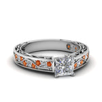 Load image into Gallery viewer, princess-cut-antique-filigree-diamond-ring-with-orange-sapphire-in-950-platinum-FDENS3543PRRGSAOR-NL-WG

