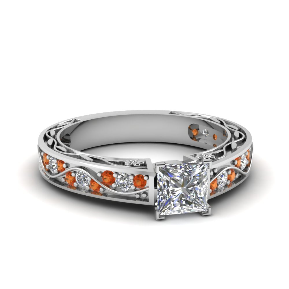 princess-cut-antique-filigree-diamond-ring-with-orange-sapphire-in-950-platinum-FDENS3543PRRGSAOR-NL-WG