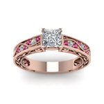 Load image into Gallery viewer, princess-cut-antique-filigree-diamond-ring-with-pink-sapphire-in-14K-rose-gold-FDENS3543PRRGSADRPIANGLE5-NL-RG
