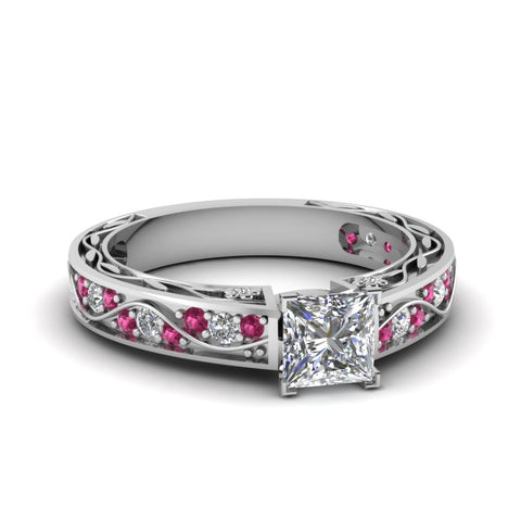 princess-cut-antique-filigree-diamond-ring-with-pink-sapphire-in-14K-white-gold-FDENS3543PRRGSADRPI-NL-WG