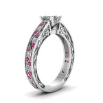 Load image into Gallery viewer, princess-cut-antique-filigree-diamond-ring-with-pink-sapphire-in-950-platinum-FDENS3543PRRGSADRPIANGLE2-NL-WG
