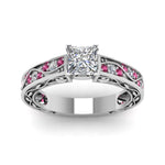Load image into Gallery viewer, princess-cut-antique-filigree-diamond-ring-with-pink-sapphire-in-950-platinum-FDENS3543PRRGSADRPIANGLE5-NL-WG

