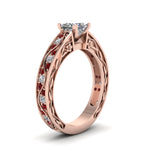Load image into Gallery viewer, princess-cut-antique-filigree-diamond-ring-with-ruby-in-14K-rose-gold-FDENS3543PRRGRUDRANGLE2-NL-RG
