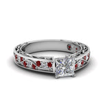 Load image into Gallery viewer, princess-cut-antique-filigree-diamond-ring-with-ruby-in-14K-white-gold-FDENS3543PRRGRUDR-NL-WG
