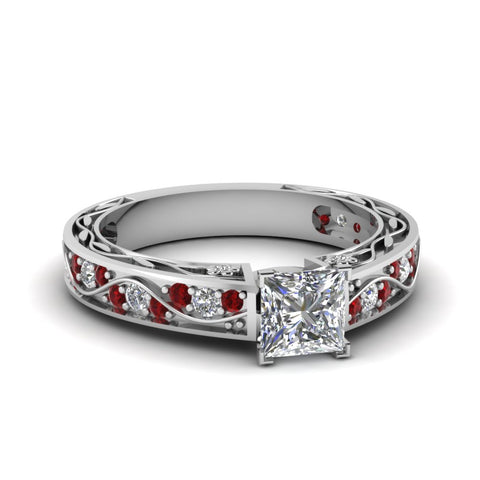 princess-cut-antique-filigree-diamond-ring-with-ruby-in-14K-white-gold-FDENS3543PRRGRUDR-NL-WG