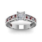 Load image into Gallery viewer, princess-cut-antique-filigree-diamond-ring-with-ruby-in-14K-white-gold-FDENS3543PRRGRUDRANGLE5-NL-WG
