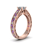 Load image into Gallery viewer, princess-cut-antique-filigree-diamond-ring-with-violac-topaz-in-14K-rose-gold-FDENS3543PRRGVITOANGLE2-NL-RG
