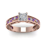 Load image into Gallery viewer, princess-cut-antique-filigree-diamond-ring-with-violac-topaz-in-14K-rose-gold-FDENS3543PRRGVITOANGLE5-NL-RG
