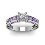 Load image into Gallery viewer, princess-cut-antique-filigree-diamond-ring-with-violac-topaz-in-950-platinum-FDENS3543PRRGVITOANGLE5-NL-WG
