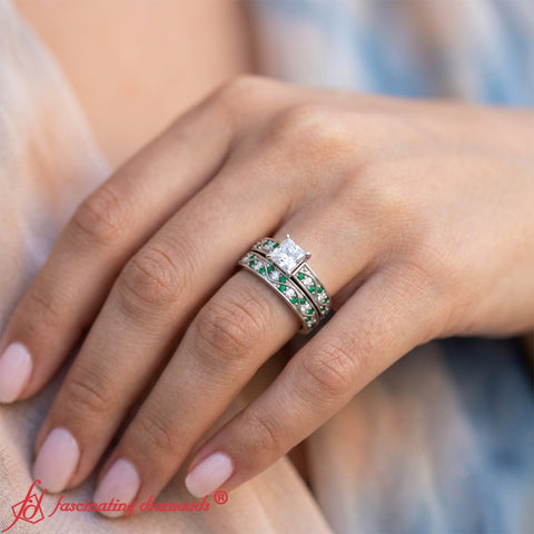 princess-cut-antique-filigree-emerald-bridal-ring-set-in-white-gold-fdens3543prgemgr-model-1