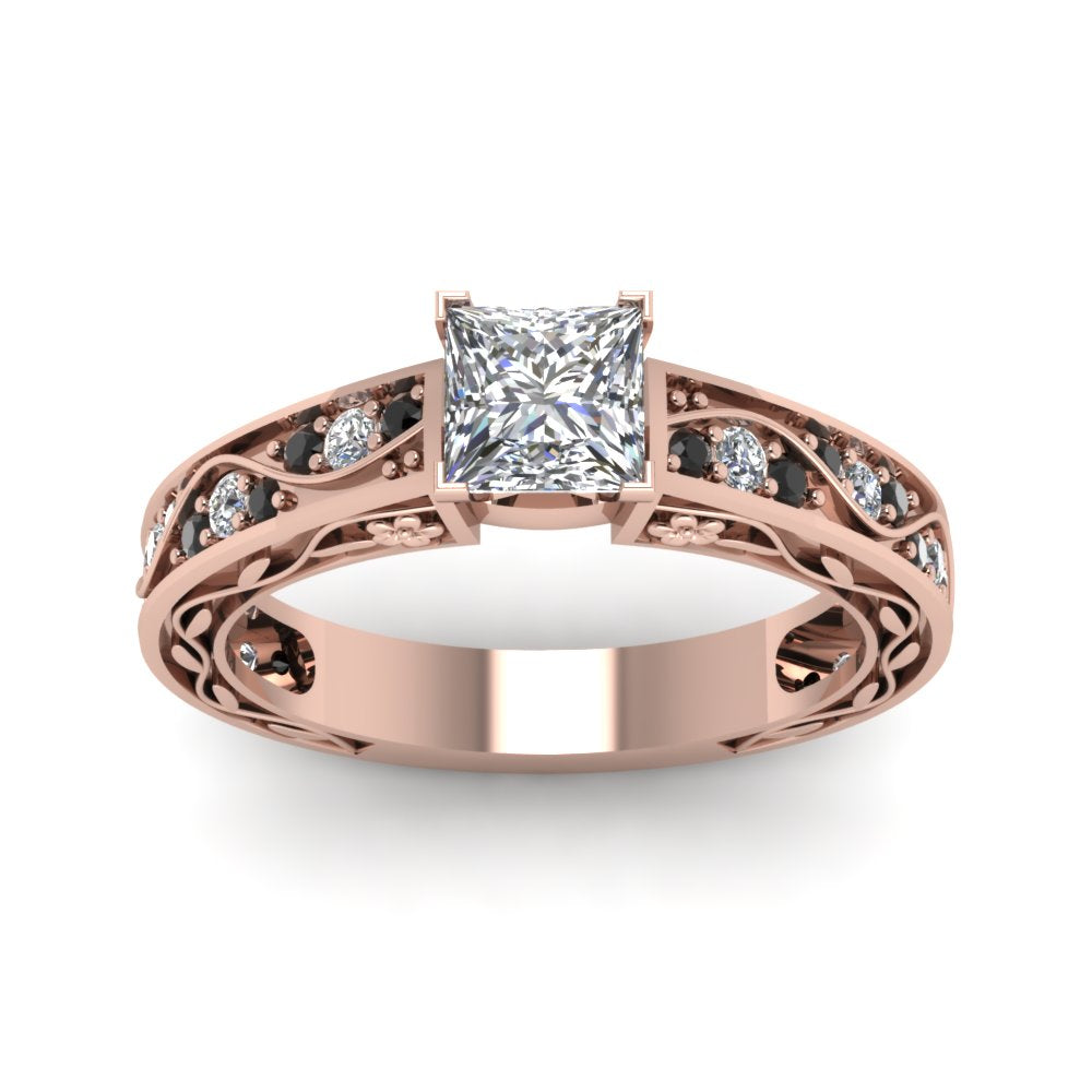 princess-cut-antique-filigree-ring-with-black-diamond-in-14K-rose-gold-FDENS3543PRRGBLACKANGLE5-NL-RG