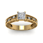 Load image into Gallery viewer, princess-cut-antique-filigree-ring-with-black-diamond-in-14K-yellow-gold-FDENS3543PRRGBLACKANGLE5-NL-YG
