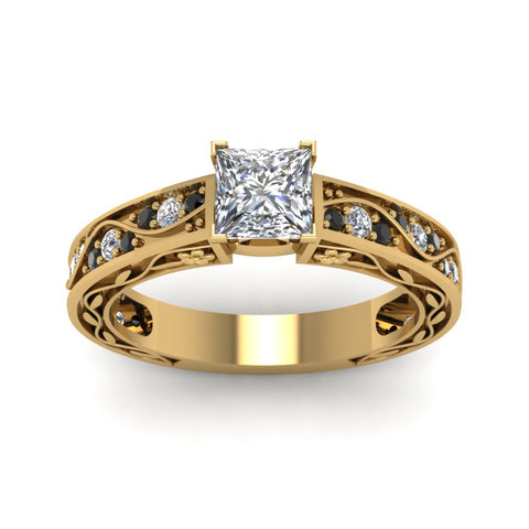 princess-cut-antique-filigree-ring-with-black-diamond-in-14K-yellow-gold-FDENS3543PRRGBLACKANGLE5-NL-YG