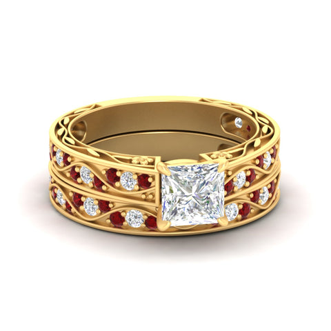 princess-cut-antique-filigree-ruby-bridal-ring-set-in-yellow-gold-fdens3543prgrudrsleep-nl-yg.jpg