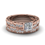 Load image into Gallery viewer, princess-cut-antique-filigree-wedding-ring-set-in-rose-gold-FDENS3543PR-NL-RG