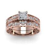 Load image into Gallery viewer, princess-cut-antique-filigree-wedding-ring-set-in-rose-gold-FDENS3543PRANGLE5-NL-RG
