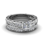 Load image into Gallery viewer, princess-cut-antique-filigree-wedding-ring-set-in-white-gold-FDENS3543PR-NL-WG
