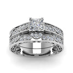 Load image into Gallery viewer, princess-cut-antique-filigree-wedding-ring-set-in-white-gold-FDENS3543PRANGLE5-NL-WG