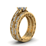 Load image into Gallery viewer, princess-cut-antique-filigree-wedding-ring-set-in-yellow-gold-FDENS3543PRANGLE2-NL-YG