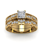 Load image into Gallery viewer, princess-cut-antique-filigree-wedding-ring-set-in-yellow-gold-FDENS3543PRANGLE5-NL-YG
