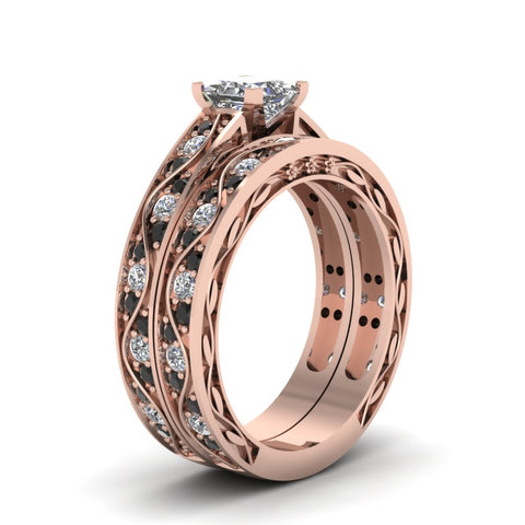 princess-cut-antique-filigree-wedding-ring-set-with-black-diamond-in-rose-gold-FDENS3543PRGBLACKANGLE2-NL-RG