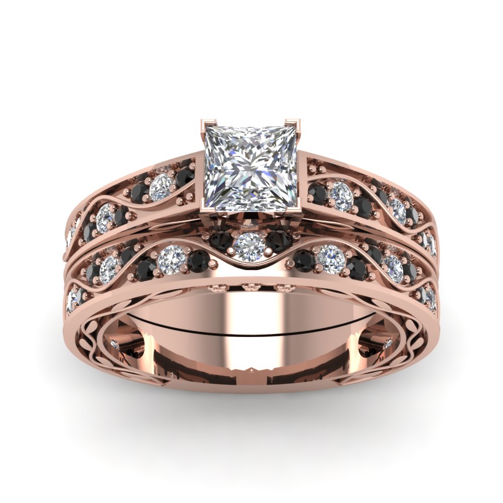 princess-cut-antique-filigree-wedding-ring-set-with-black-diamond-in-rose-gold-FDENS3543PRGBLACKANGLE5-NL-RG