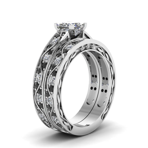 princess-cut-antique-filigree-wedding-ring-set-with-black-diamond-in-white-gold-FDENS3543PRGBLACKANGLE2-NL-WG