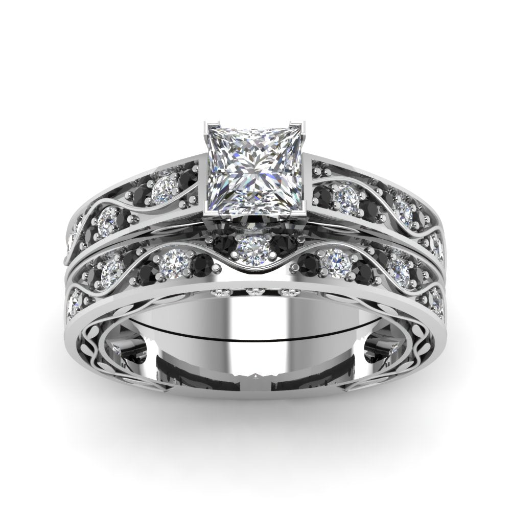 princess-cut-antique-filigree-wedding-ring-set-with-black-diamond-in-white-gold-FDENS3543PRGBLACKANGLE5-NL-WG