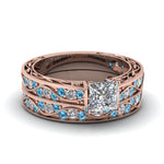 Load image into Gallery viewer, princess-cut-antique-filigree-wedding-ring-set-with-ice-blue-topaz-in-rose-gold-FDENS3543PRGICBLTO-NL-RG
