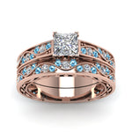 Load image into Gallery viewer, princess-cut-antique-filigree-wedding-ring-set-with-ice-blue-topaz-in-rose-gold-FDENS3543PRGICBLTOANGLE5-NL-RG
