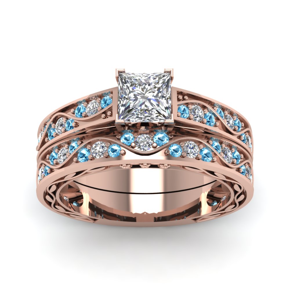princess-cut-antique-filigree-wedding-ring-set-with-ice-blue-topaz-in-rose-gold-FDENS3543PRGICBLTOANGLE5-NL-RG