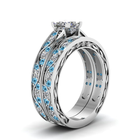 princess-cut-antique-filigree-wedding-ring-set-with-ice-blue-topaz-in-white-gold-FDENS3543PRGICBLTOANGLE2-NL-WG