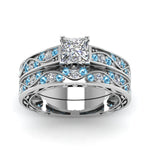Load image into Gallery viewer, princess-cut-antique-filigree-wedding-ring-set-with-ice-blue-topaz-in-white-gold-FDENS3543PRGICBLTOANGLE5-NL-WG