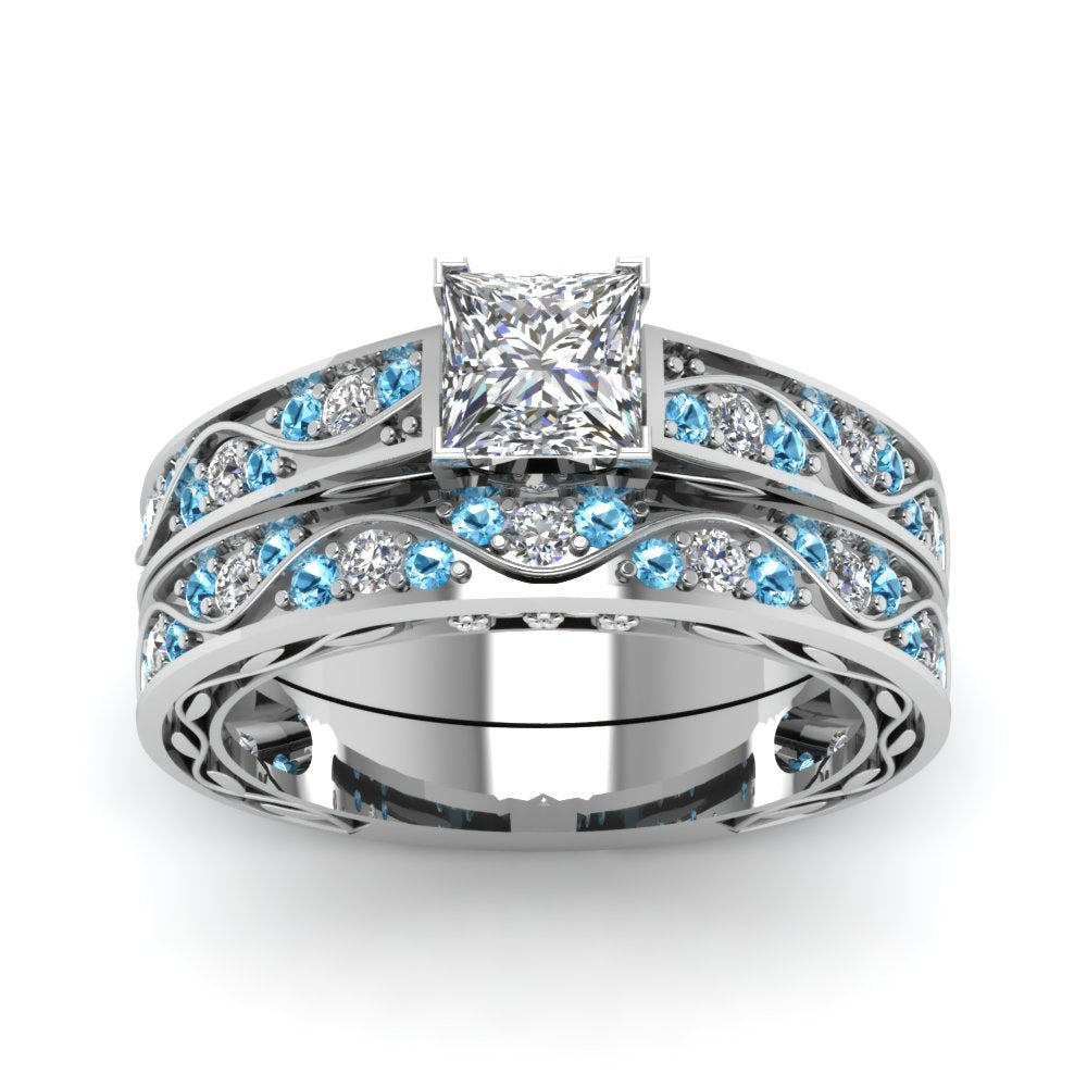 princess-cut-antique-filigree-wedding-ring-set-with-ice-blue-topaz-in-white-gold-FDENS3543PRGICBLTOANGLE5-NL-WG