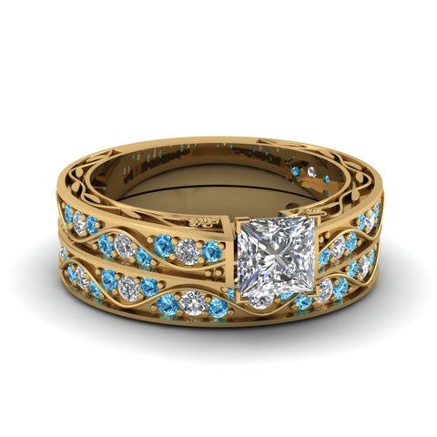 princess-cut-antique-filigree-wedding-ring-set-with-ice-blue-topaz-in-yellow-gold-FDENS3543PRGICBLTO-NL-YG