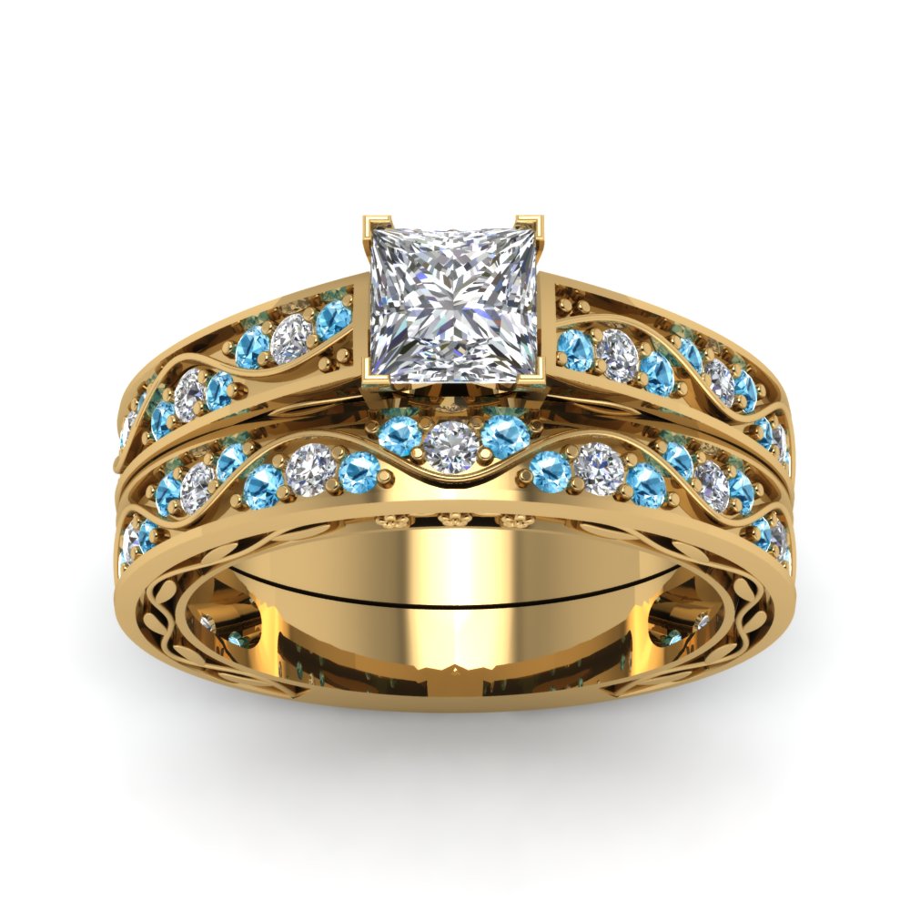 princess-cut-antique-filigree-wedding-ring-set-with-ice-blue-topaz-in-yellow-gold-FDENS3543PRGICBLTOANGLE5-NL-YG