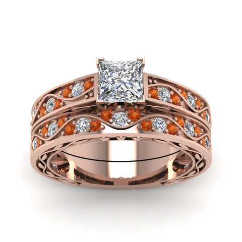 princess-cut-antique-filigree-wedding-ring-set-with-orange-sapphire-in-rose-gold-FDENS3543PRGSAORANGLE5-NL-RG