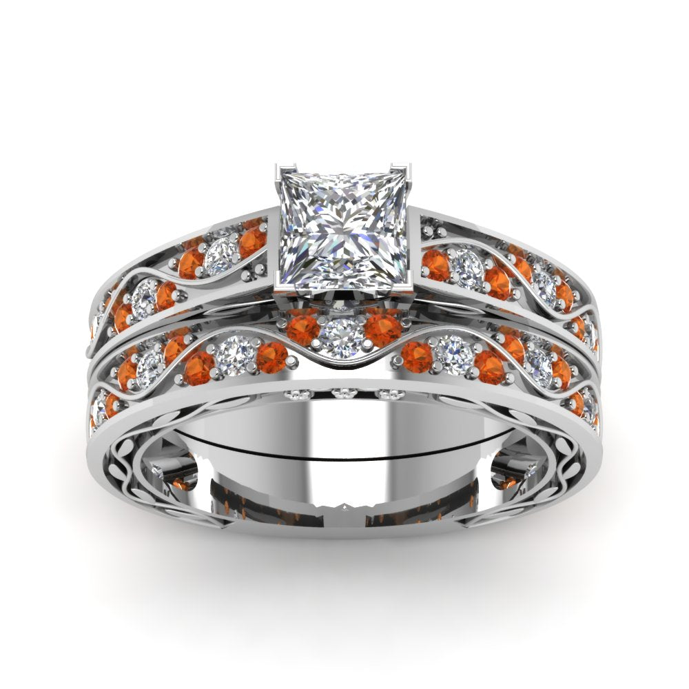 princess-cut-antique-filigree-wedding-ring-set-with-orange-sapphire-in-white-gold-FDENS3543PRGSAORANGLE5-NL-WG