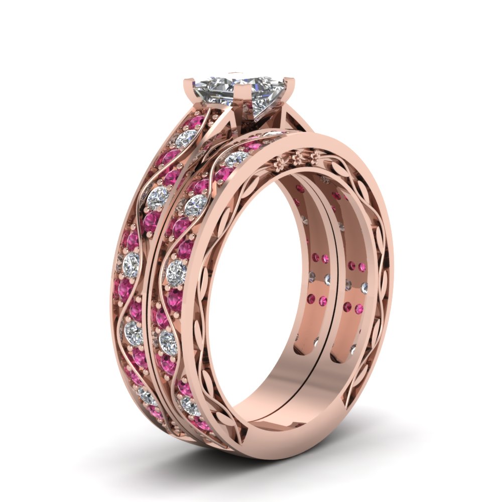 princess-cut-antique-filigree-wedding-ring-set-with-pink-sapphire-in-rose-gold-FDENS3543PRGSADRPIANGLE2-NL-RG