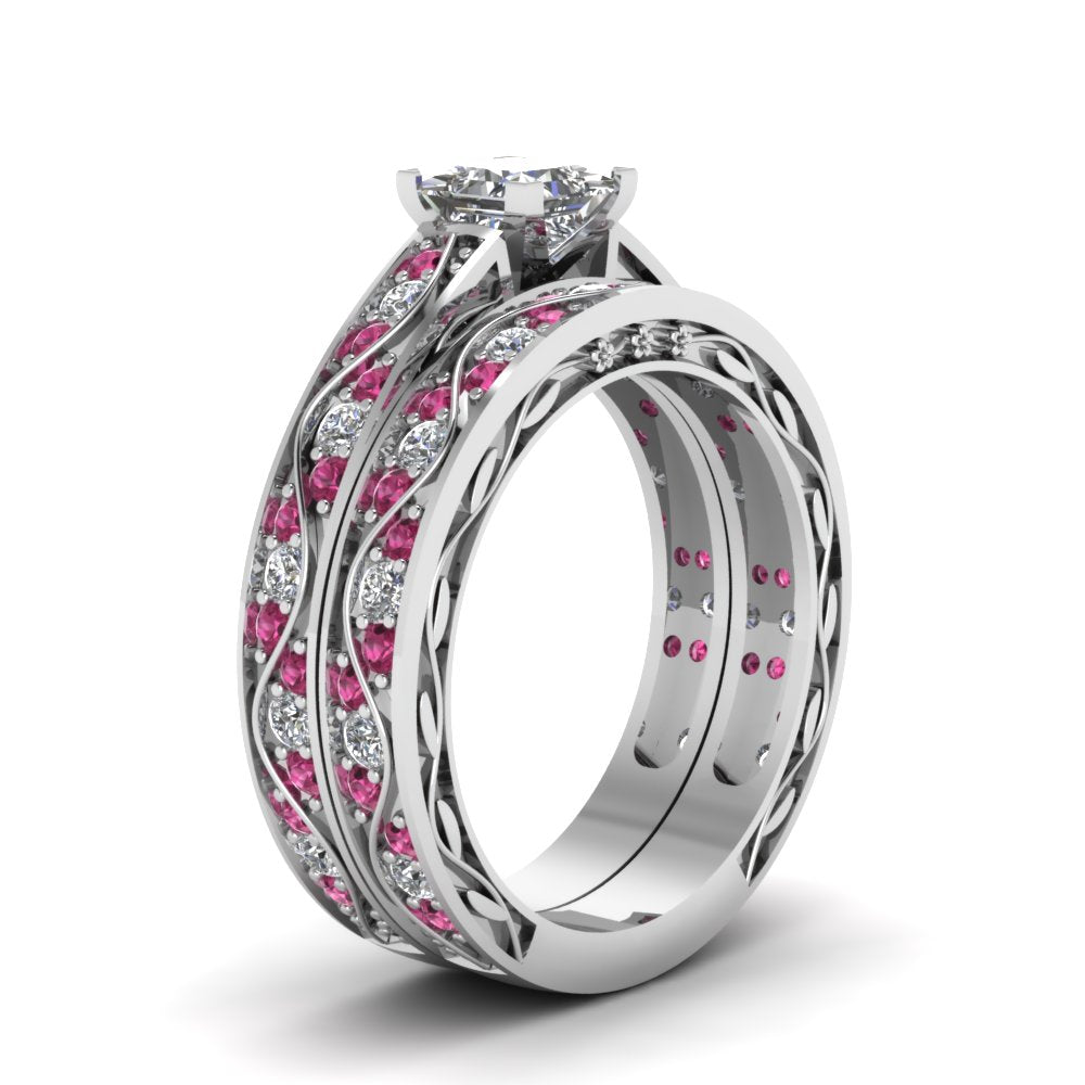 princess-cut-antique-filigree-wedding-ring-set-with-pink-sapphire-in-white-gold-FDENS3543PRGSADRPIANGLE2-NL-WG