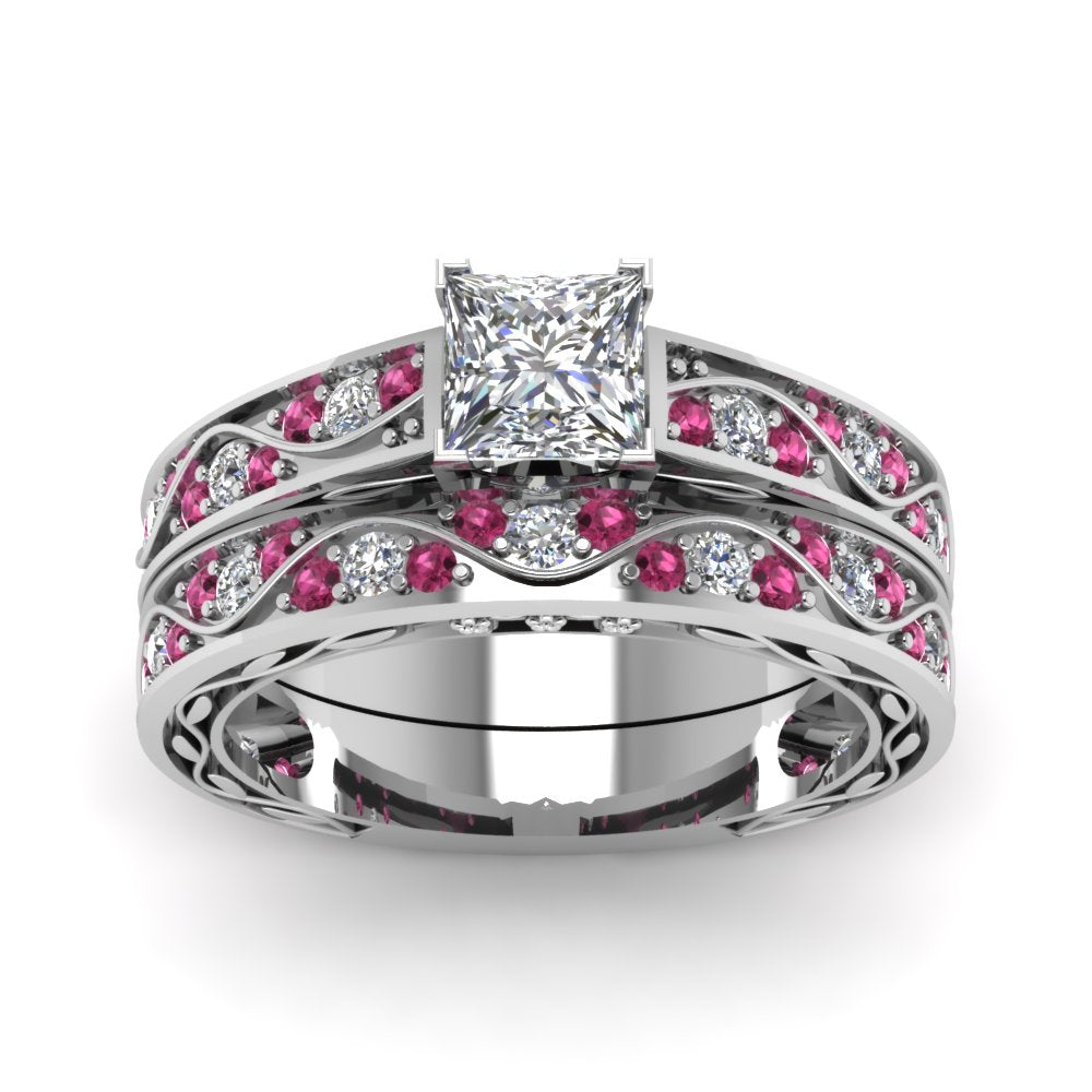 princess-cut-antique-filigree-wedding-ring-set-with-pink-sapphire-in-white-gold-FDENS3543PRGSADRPIANGLE5-NL-WG